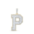10kt Yellow Gold Men's Baguette Diamond P Initial Charm Pendant - 5 - 3/8 Cttw - Splendid Jewellery