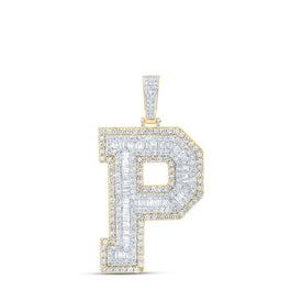 10kt Yellow Gold Men's Baguette Diamond P Initial Charm Pendant - 5 - 3/8 Cttw - Splendid Jewellery