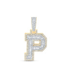10kt Yellow Gold Mens Baguette Diamond P Initial Letter Charm Pendant - 5/8 Cttw - Splendid Jewellery