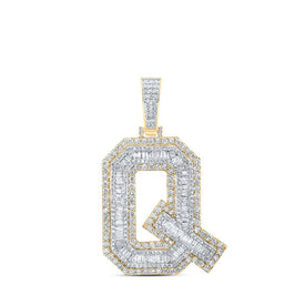 10kt Yellow Gold Men's Baguette Diamond Q Initial Letter Charm Pendant 3 - 1/2 Cttw | Splendid Jewellery - Splendid Jewellery