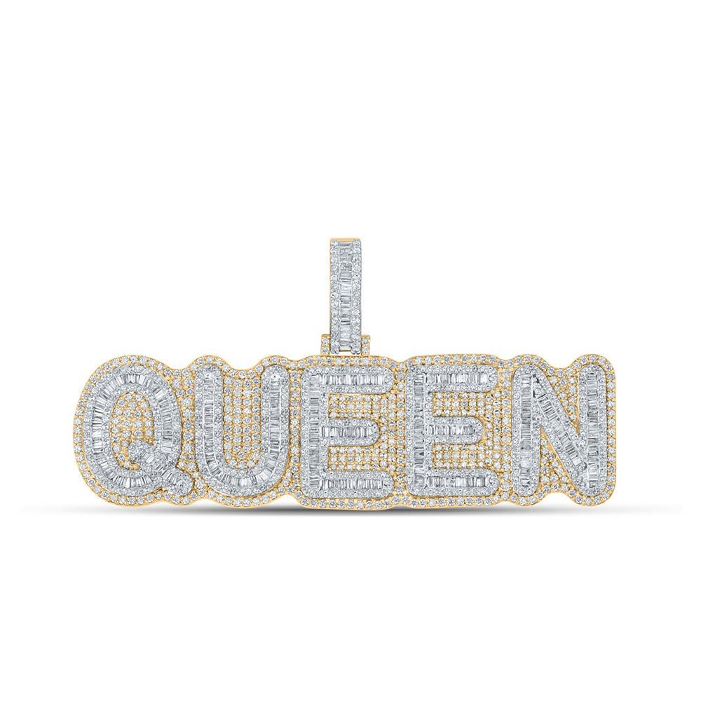10kt Yellow Gold Men's Baguette Diamond QUEEN Charm Pendant - 7 - 3/8 Cttw | Splendid Jewellery - Splendid Jewellery
