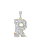 10kt Yellow Gold Men's Baguette Diamond R Initial Letter Charm Pendant - 3 - 1/5 Cttw - Splendid Jewellery