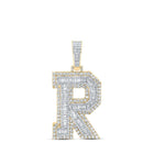 10kt Yellow Gold Men's Baguette Diamond R Initial Letter Charm Pendant - 3 - 1/5 Cttw - Splendid Jewellery