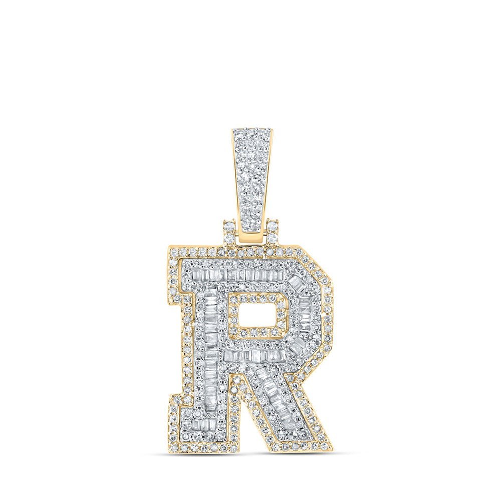 10kt Yellow Gold Men's Baguette Diamond R Initial Letter Charm Pendant 5/8 Cttw - A Dazzling Statement Piece for Men by Splendid Jewellery - Splendid Jewellery