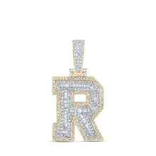 Load image into Gallery viewer, 10kt Yellow Gold Men's Baguette Diamond R Initial Letter Charm Pendant 5/8 Cttw - A Dazzling Statement Piece for Men by Splendid Jewellery - Splendid Jewellery