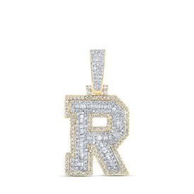 10kt Yellow Gold Men's Baguette Diamond R Initial Letter Charm Pendant 5/8 Cttw - A Dazzling Statement Piece for Men by Splendid Jewellery - Splendid Jewellery