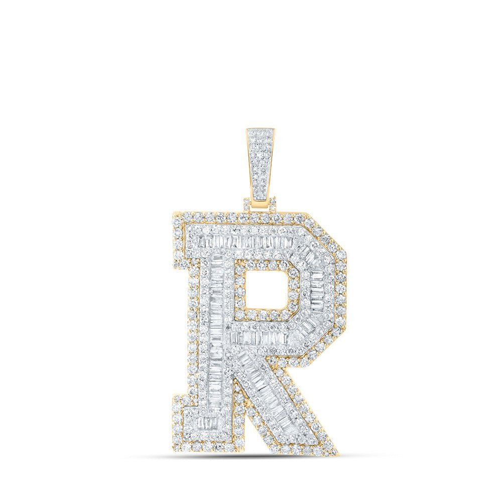 10kt Yellow Gold Men's Baguette Diamond R Initial Letter Charm Pendant - 6 Cttw - Splendid Jewellery - Splendid Jewellery