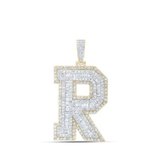 Load image into Gallery viewer, 10kt Yellow Gold Men's Baguette Diamond R Initial Letter Charm Pendant - 6 Cttw - Splendid Jewellery - Splendid Jewellery