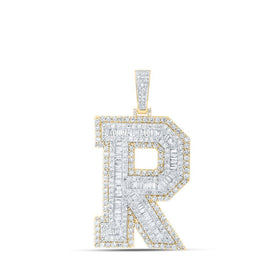 10kt Yellow Gold Men's Baguette Diamond R Initial Letter Charm Pendant - 6 Cttw - Splendid Jewellery - Splendid Jewellery