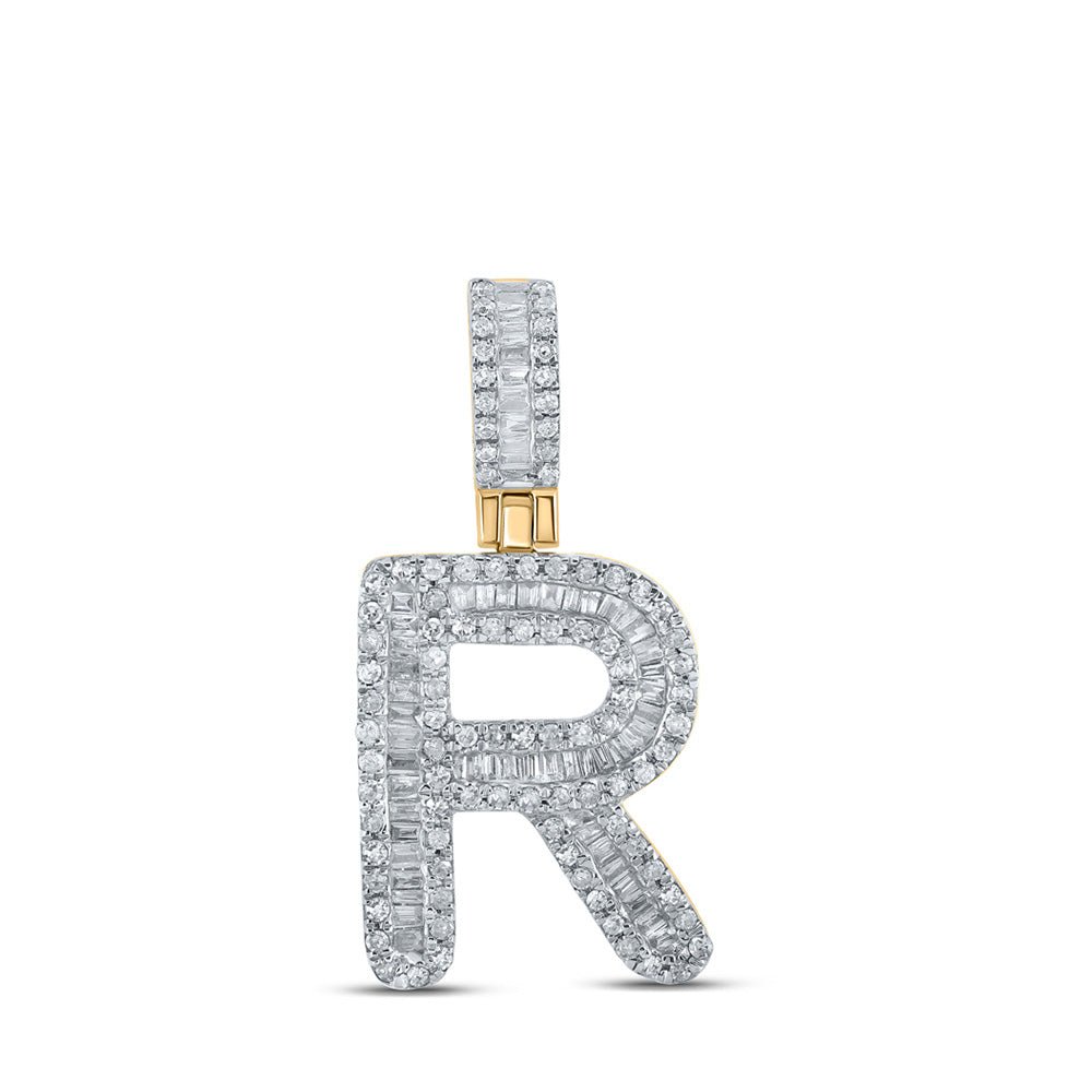 10kt Yellow Gold Men's Baguette Diamond R Initial Letter Pendant - 1/2 Cttw - Splendid Jewellery - Splendid Jewellery