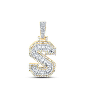 10kt Yellow Gold Men's Baguette Diamond S Initial Letter Charm Pendant - 1/2 Cttw - Splendid Jewellery