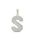 10kt Yellow Gold Men's Baguette Diamond S Initial Letter Charm Pendant - 2 - 3/4 Cttw - Splendid Jewellery