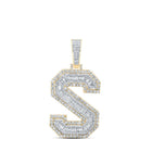 10kt Yellow Gold Men's Baguette Diamond S Initial Letter Charm Pendant - 2 - 3/4 Cttw - Splendid Jewellery