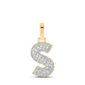 10kt Yellow Gold Men's Baguette Diamond S Initial Letter Charm Pendant - 3/8 Cttw - Splendid Jewellery