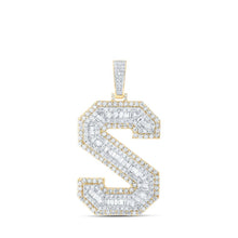 Load image into Gallery viewer, 10kt Yellow Gold Mens Baguette Diamond S Initial Letter Charm Pendant 5 - 5/8 Cttw - Splendid Jewellery