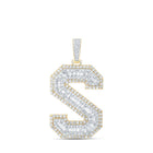 10kt Yellow Gold Mens Baguette Diamond S Initial Letter Charm Pendant 5 - 5/8 Cttw - Splendid Jewellery