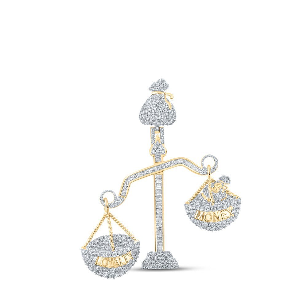 10kt Yellow Gold Men's Baguette Diamond Scales Loyalty Money Charm Pendant - 3 Cttw | Splendid Jewellery - Splendid Jewellery