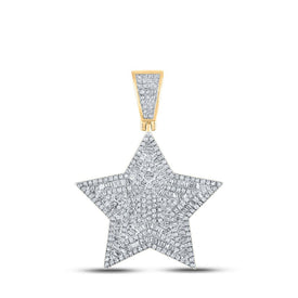 10kt Yellow Gold Men's Baguette Diamond Star Charm Pendant - 1 - 1/5 Cttw - Splendid Jewellery