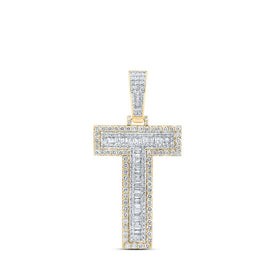10kt Yellow Gold Men's Baguette Diamond T Initial Letter Charm Pendant - 2 Cttw | Splendid Jewellery - Splendid Jewellery