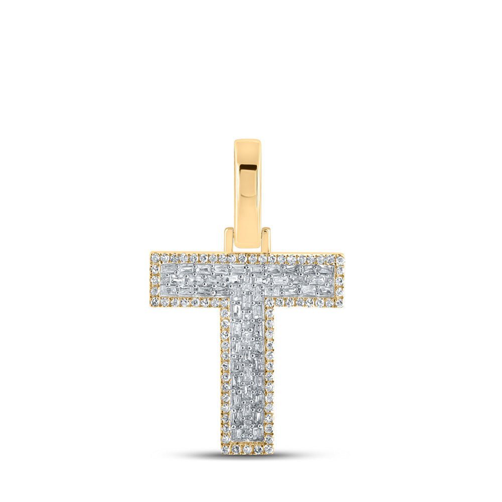 10kt Yellow Gold Men's Baguette Diamond T Initial Letter Charm Pendant 3/8 Cttw - Luxurious Diamond Charm Pendant for Men by Splendid Jewellery - Splendid Jewellery