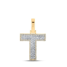 Load image into Gallery viewer, 10kt Yellow Gold Men's Baguette Diamond T Initial Letter Charm Pendant 3/8 Cttw - Luxurious Diamond Charm Pendant for Men by Splendid Jewellery - Splendid Jewellery