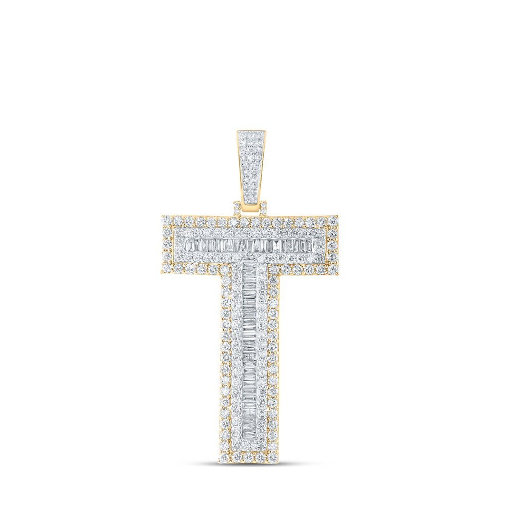 10kt Yellow Gold Men's Baguette Diamond T Initial Letter Charm Pendant - 4 Cttw - Splendid Jewellery