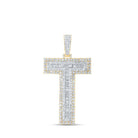 10kt Yellow Gold Men's Baguette Diamond T Initial Letter Charm Pendant - 4 Cttw - Splendid Jewellery