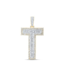 Load image into Gallery viewer, 10kt Yellow Gold Men's Baguette Diamond T Initial Letter Charm Pendant - 4 Cttw - Splendid Jewellery