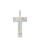 10kt Yellow Gold Men's Baguette Diamond T Initial Letter Charm Pendant - 4 Cttw - Splendid Jewellery