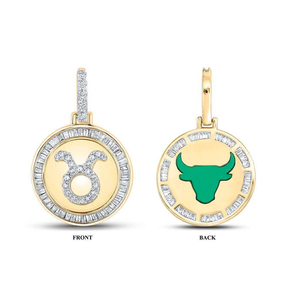 10kt Yellow Gold Men's Baguette Diamond Taurus Bull Zodiac Sign Charm Pendant - 1/2 Cttw - Splendid Jewellery