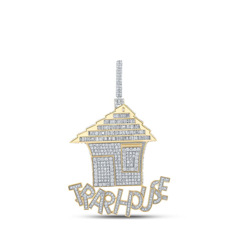 10kt Yellow Gold Men's Baguette Diamond Trap House Charm Pendant - 4 - 5/8 Cttw | Splendid Jewellery - Splendid Jewellery