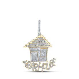 10kt Yellow Gold Men's Baguette Diamond Trap House Charm Pendant - 4 - 5/8 Cttw | Splendid Jewellery - Splendid Jewellery