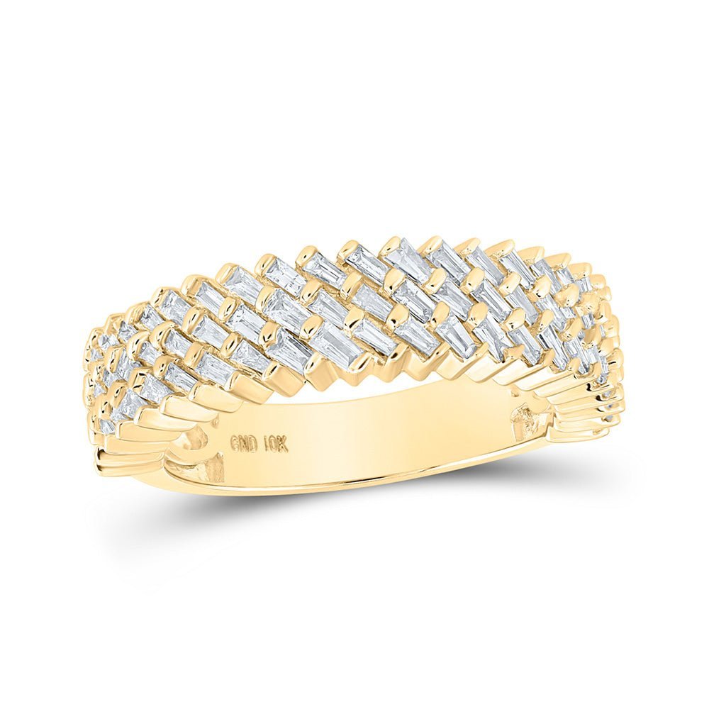 10kt Yellow Gold Mens Baguette Diamond Triple Row Diagonal Band Ring - 1 Cttw | Exquisite Goldsmith Masterpiece - Splendid Jewellery