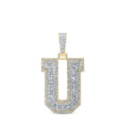 10kt Yellow Gold Men's Baguette Diamond U Initial Charm Pendant - 3 Cttw - Splendid Jewellery