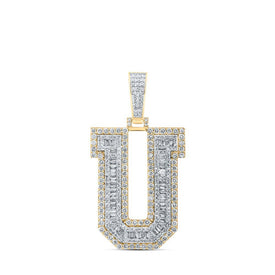 10kt Yellow Gold Men's Baguette Diamond U Initial Charm Pendant - 3 Cttw - Splendid Jewellery