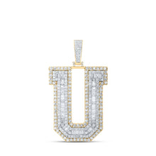 Load image into Gallery viewer, 10kt Yellow Gold Mens Baguette Diamond U Initial Charm Pendant - Captivating Splendor - Splendid Jewellery