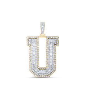 10kt Yellow Gold Mens Baguette Diamond U Initial Charm Pendant - Captivating Splendor - Splendid Jewellery