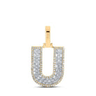 10kt Yellow Gold Mens Baguette Diamond U Initial Letter Charm Pendant 1/2 Cttw - Splendid Jewellery