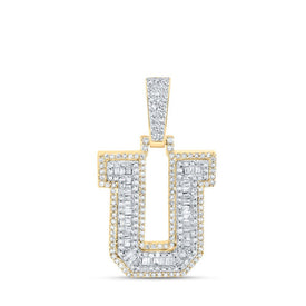10kt Yellow Gold Men's Baguette Diamond U Initial Letter Charm Pendant - 5/8 Cttw - Splendid Jewellery - Splendid Jewellery