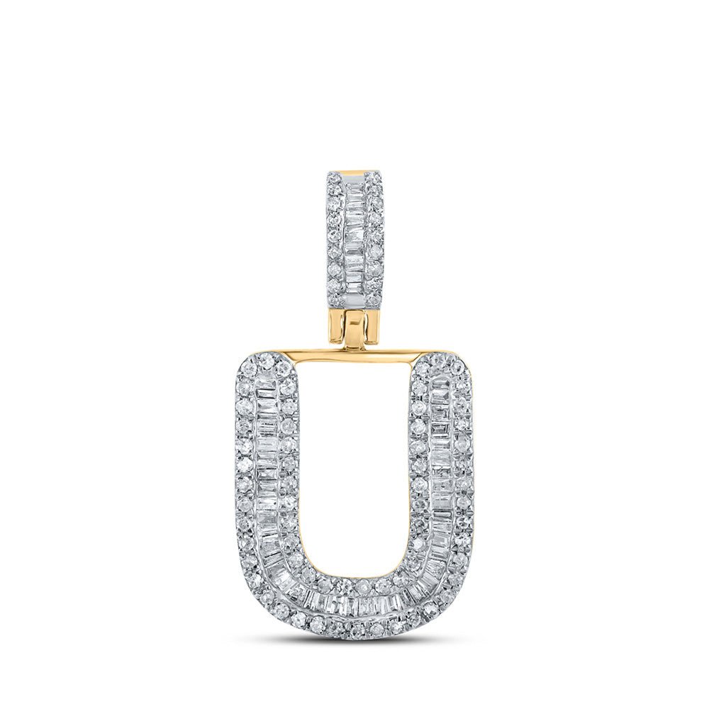 10kt Yellow Gold Men's Baguette Diamond U Initial Pendant - 3/8 Cttw - Splendid Jewellery