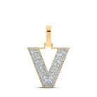 10kt Yellow Gold Men's Baguette Diamond V Initial Letter Charm Pendant - 1/2 Cttw - Splendid Jewellery