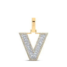 Load image into Gallery viewer, 10kt Yellow Gold Men's Baguette Diamond V Initial Letter Charm Pendant - 1/2 Cttw - Splendid Jewellery