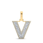 10kt Yellow Gold Men's Baguette Diamond V Initial Letter Charm Pendant - 1/2 Cttw - Splendid Jewellery