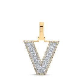 10kt Yellow Gold Men's Baguette Diamond V Initial Letter Charm Pendant - 1/2 Cttw - Splendid Jewellery
