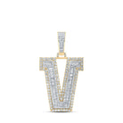10kt Yellow Gold Mens Baguette Diamond V Initial Letter Charm Pendant - 2 - 3/4 Cttw - Splendid Jewellery