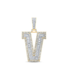 Load image into Gallery viewer, 10kt Yellow Gold Mens Baguette Diamond V Initial Letter Charm Pendant - 2 - 3/4 Cttw - Splendid Jewellery