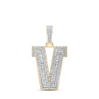 10kt Yellow Gold Mens Baguette Diamond V Initial Letter Charm Pendant - 2 - 3/4 Cttw - Splendid Jewellery