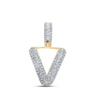 10kt Yellow Gold Mens Baguette Diamond V Initial Letter Pendant - 3/8 Cttw - Splendid Jewellery