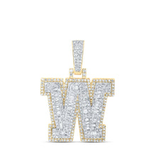 Load image into Gallery viewer, 10kt Yellow Gold Men's Baguette Diamond W Initial Letter Charm Pendant - 1 Cttw | Splendid Jewellery - Splendid Jewellery