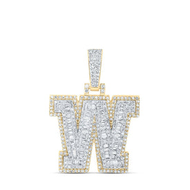 10kt Yellow Gold Men's Baguette Diamond W Initial Letter Charm Pendant - 1 Cttw | Splendid Jewellery - Splendid Jewellery